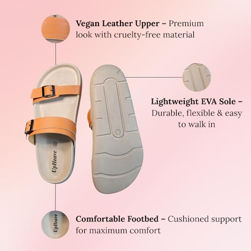Image of Women's Vegan Leather Flat Sandals | Stylish Ladies Sandal with Cushioned Footbed | Lightweight & Waterproof EVA Sole | Comfortable Everyday Wear