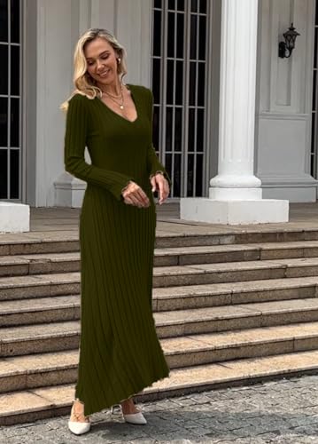 Image of RanRui Womens Winter Fall Pleated Knitted Fit and Flare Long Sleeve Sweater Dress