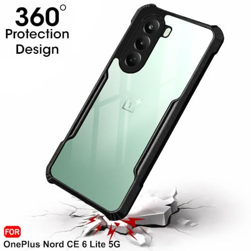 Image of TheGiftKart Crystal Clear Back Cover Case for OnePlus Nord CE 6 Lite 5G | 360 Degree Protection | Protective Design | Transparent Back Cover Case for OnePlus Nord CE6 Lite 5G (PC & TPU, Black Bumper)