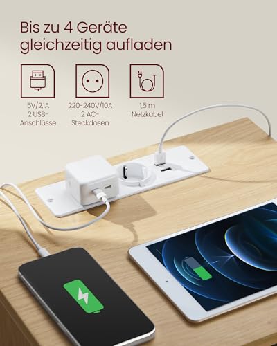 VASAGLE Nachttisch mit Steckdosenleiste, 3 Schubladen, 2 AC-Steckdosen – Ansicht 4