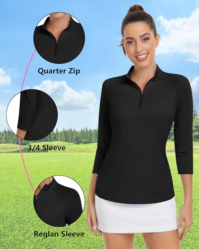 Soneven Womens 3/4 Sleeve Shirt UPF 50+ Moisture Wicking Golf Polo Shirt for Casual Work3