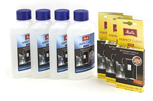 7er Pflegeset für Kaffeevollautomaten und Espressomaschinen: 4 x Flüssigentkalker und 3 x Reinigungstabs I für 12 Monate