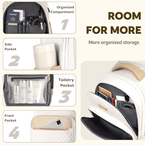 Rolling Backpack for women, 14.3 inch laptop bag backpack with wheels for large capacity, water resistant roller carry on backpack for travel business and college, Beige4