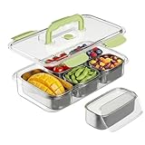 Eruaolytic Snackbox mit 5 Edelstahlbehältern, Snackteller mit Griff & separaten Deckeln, leicht zu reinigen, für Obst, Nüsse und Snacks, ideal für Party, Picknick & Spieleabend