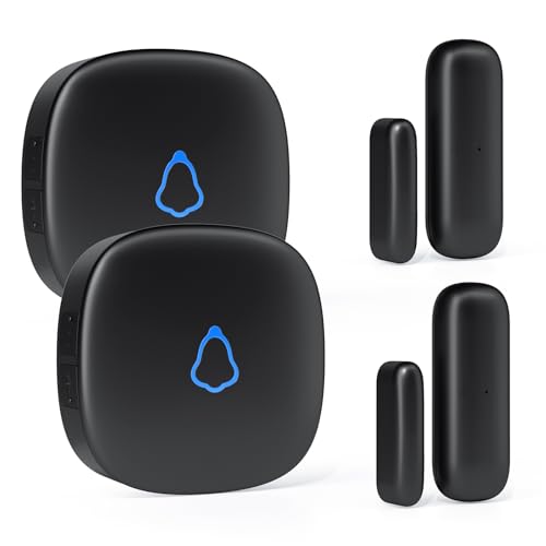 METAK Wireless Door Chime, Door Open Contact Sensor Alarm with 500 FT Range, 58 Chimes and 5 Volume Levels for Business/Store/Home/Office When Entering, 2 Transmitter + 2 Plug-in Receiver (Black)