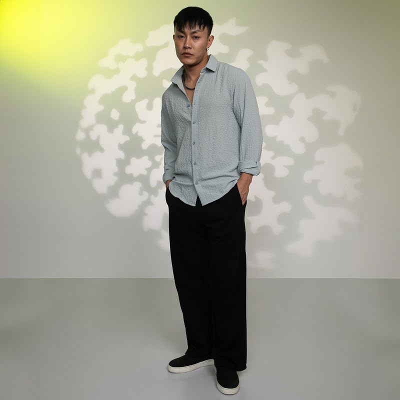 Image of CAHOOT Men's Veined-Textured Shirt | Casual Wear | Spread Collar | Long Sleeve | Button Closure | Shirt Crafted with Comfort Fit for Everyday Wear