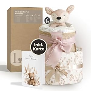 LINDFALL® Windeltorte Mädchen, Baby Willkommensgeschenk | Hochwertiges Babyshowerparty Geschenk, Baby Windeltorten, Babyausstattung Neugeborene (Rosa, Small)