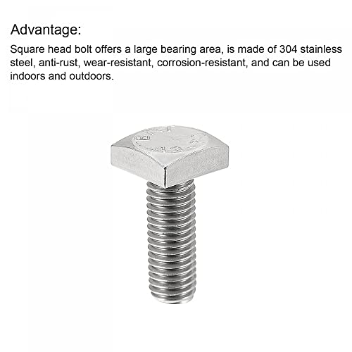 Image of uxcell Square Head Bolt, 5pcs M10x25mm Fully Thread 304 Stainless Steel Grade C Square Machine Screws