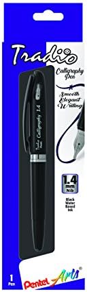 Pentel Arts Tradio Calligraphy Pen, Water-Based Ink, 1.4mm, Black Barrel - TRC114ABP