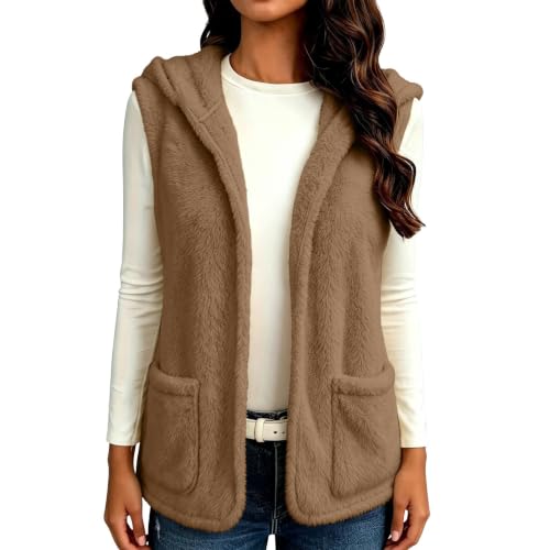 Womens Hooded Fleece Vest Fuzzy Sleeveless Open Front Jacket with Pockets - image 7