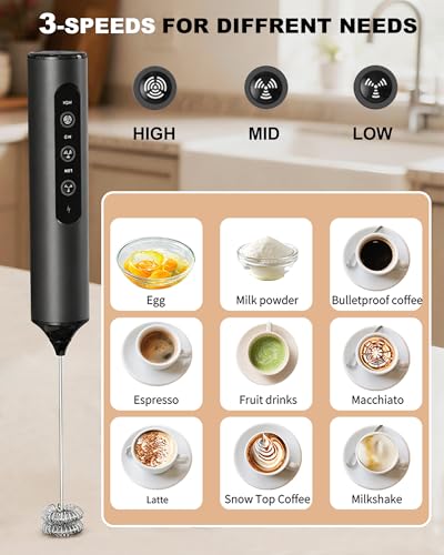 Image of 3-Speed Rechargeable Milk Frother with Storage Box, Dual Coil Whisk Coffee Frother Handheld - Portable Hand Frother Wand for Coffee Matcha Cappuccino & Hot Chocolate, Kitchen Gift Set