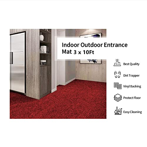 Tapis d'entrée robuste grattant avec semelle antidérapante bordeaux