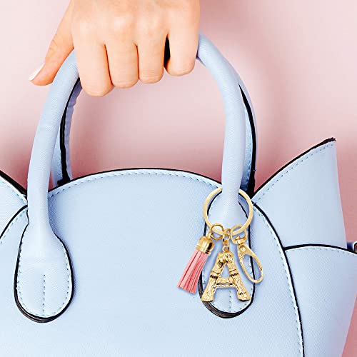 Sometheme Special Bamboo Style Alphabet Letter Initial Key Chain Key Ring Bag Charm W. Removable Pink Tassel (K - Gold) #TOP5