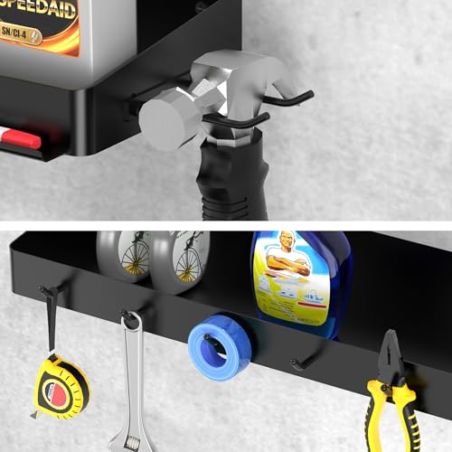 Image of ZUNTO Pack of 2 Black Paper Towel Holder and Organizer Shelf for Garage, Wall Mounted Paper Roll Holder with Shelf and Hooks, Drilling Garage Organization and Storage