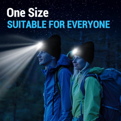 Unisex LED Headlamp Beanie Cap Men's Women Gift Winter Warm Beanie Hat Hands Free Lighted Beanie Cap for Dog Walking Night, Running, Camping,Hiking