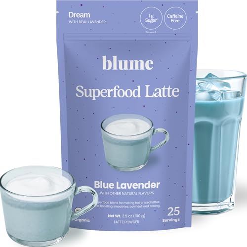 Blume Superfoods Latte - Blue Lavender Powder with Blue Spirulina and Coconut Milk, Caffeine Free,...