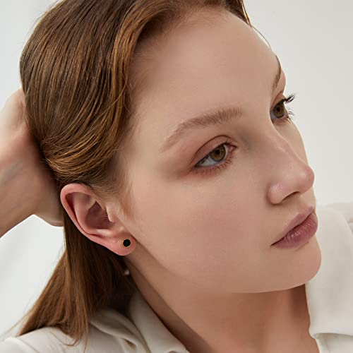 Stud Earrings Black and Gold Plated Onyx Small Sterling Silver Statement Earrings Hypoallergenic Round Onyx Studs for Men Women 6/8/10/12mm2