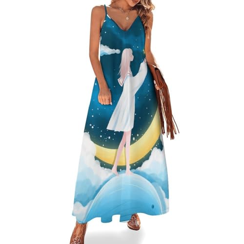 Robe longue anime lune pour femme vetement ete plage chic et robe maxi de voyage legere