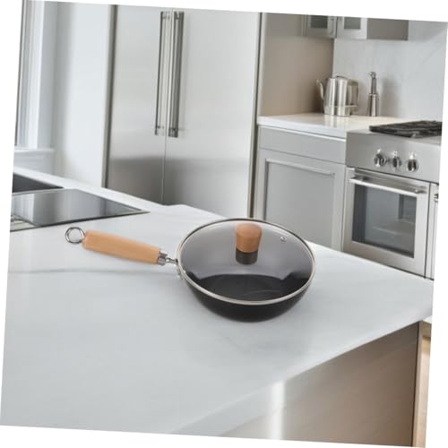 Wok de hierro fundido con mango de madera, antiadherente miniatura 6