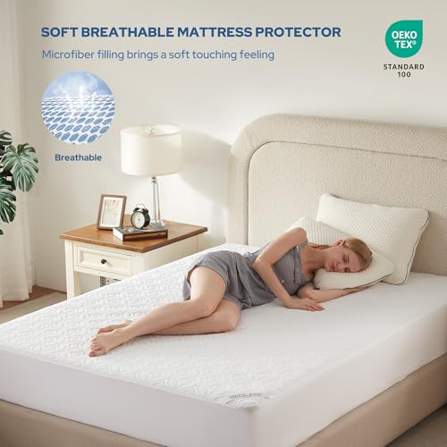 BEDLORE Waterproof Mattress Protector, Queen Size Noiseless Mattress Pad with Deep Pocket 6"-18" Depth, Soft Breathable Bed Mattress Cover Washable for Home, Bedroom, Hotel (White) by BEDLORE - Image 3
