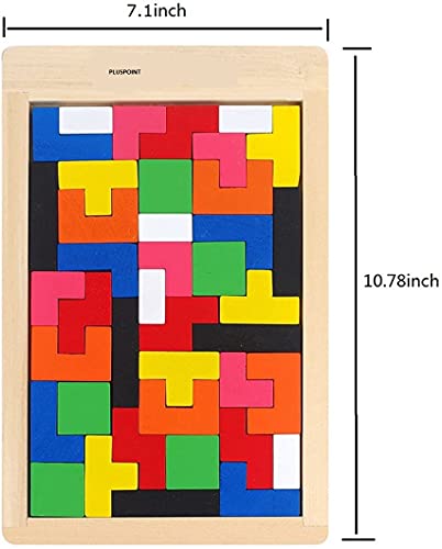 PLUSPOINT Wooden Brain Teasers IQ Puzzles Brain Toy Tangram Colorful Jigsaw Game Wood Puzzles Montessori Intelligence STEM Educational Gift for Baby Toddlers Kids Age 3+ Years (40 Pcs)