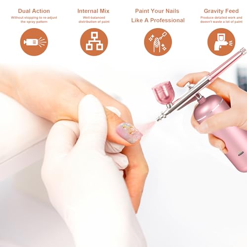 Airbrush Kit with Compressor - 48PSI High-Pressure, Non-Clogging Air Brush Set Cordless Rechargeable with 0.3mm Nozzle and Cleaning Brush for Nail Art, Makeup, Painting, and Cake Decorating - Thumbnail 5
