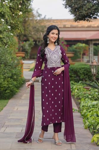 Kurta bordeaux de qualité supérieure en coton avec pantalon et dupatta finitions soignées S - 7