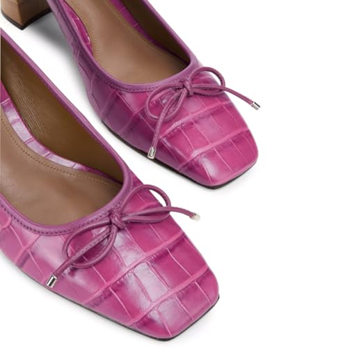 Women Fashion Chunky High Heel Pumps Square Toe Bow Dress Pumps Crocodile Closed Toe Heeled Sandals 3 Inch Block Heels Slip On Dress Shoes Sexy Comfy Office Ladies Party 4-11 M US2