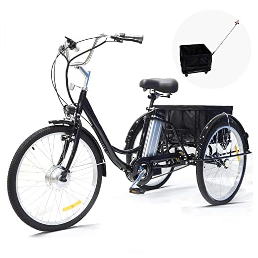 Electric Tricycle for Adults 3 Wheel Electric Bike, Adult Tricycle with Removable Lithium Battery Cruise Trike Tire Tricycles for Men Women with Durable Rear Baskets (Black B)