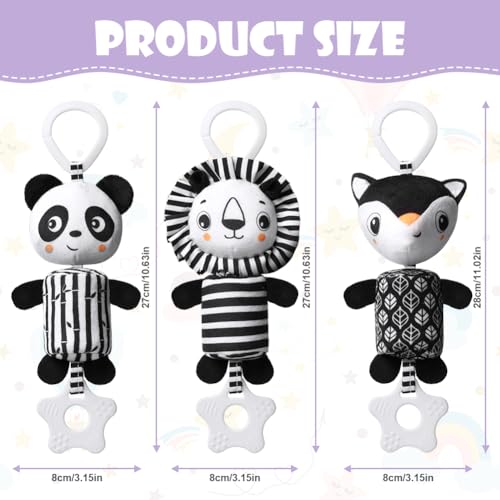 Miniatura 2 de Aolso Juguetes Colgantes Para Cochecitos,3pcs Juguete Actividades Sonajero Recien Nacido,Juguetes De Peluche Suave Para Bebés Para Cochecito, Cuna,Conjuntos De Formas De Alto Contraste Juguetes