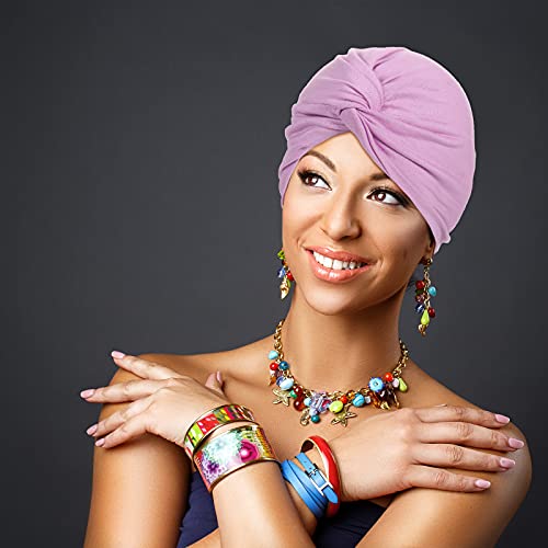 SATINIOR 4 Pieces Turbans for Women Soft Pre Tied Knot Fashion Pleated Cancer Turban Cap Chemo Headwrap Sleep Hat, 4 Colors