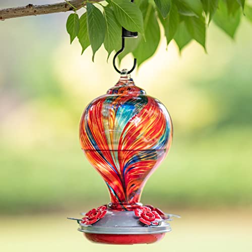 Muse Garden Hummingbird Feeders Blown Glass Hummingbird Feeder, Garden Backyard Decor, 32OZ, Mexican Stripes - Image 3