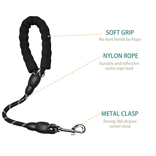 Wakytu Heavy Duty Dog Leash For Large Dogs, Short Dog Leash With Comfortable Padded Handle, 1.5 Ft Strong Reflective Rope For Night Walking, Black #TOP4