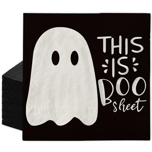 100Pcs Halloween Paper Napkins Black White Boo Ghost Disposable Luncheon Napkin Funny Dinner Hand Napkin for Birthday Theme Party