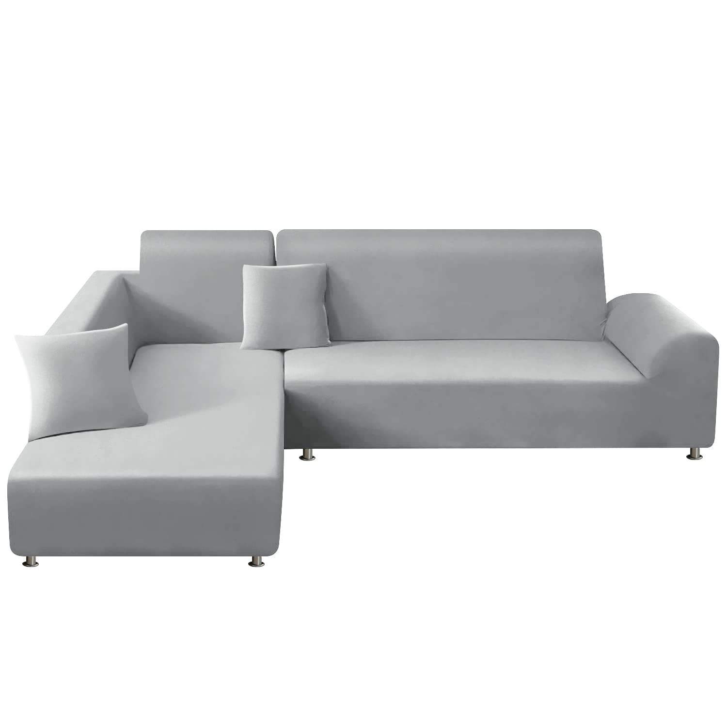 ShowyLive Juego de 2 Funda Chaise Longue Izquierdo/Derecho Ajustables Funda Cubre Sofá Chaise Longue Elásticas para Forma L Extraíbles Lavables (1 Plazas+2 Plazas, Gris Claro) OEKO-TEX STANDARD 100