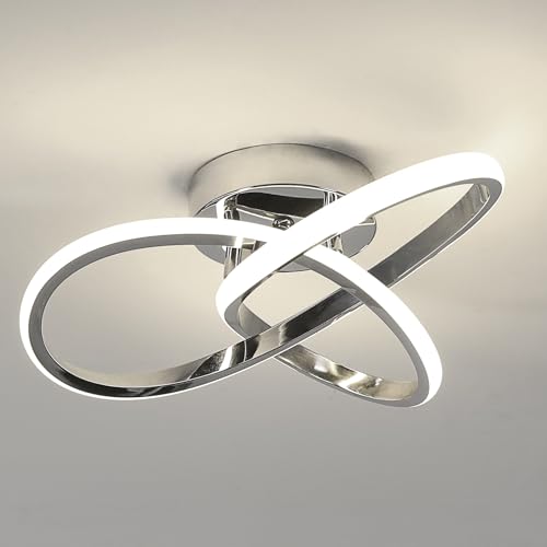 Comely Plafonnier LED Moderne, Créative Forme de Fleur Lampe de Plafond, Luminaire Plafonnier LED pour Chambre Cuisine Salon Couloir, 30W 4500K (Chromé 30CM)