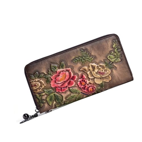 Women's Wallet Vegetable Tanned Leather Long Ladies Wallet Vintage Embossed Clutch Bag