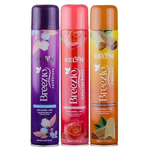 Image of KELYN Room Freshener - Long Lasting Air Fresheners for Home, Office, Cars & Toilets Aer Spray - Room Freshner Spray for Bedroom - (Pack of 3, 230ml each) - Anti-Tobacco, Sandal & English Rose