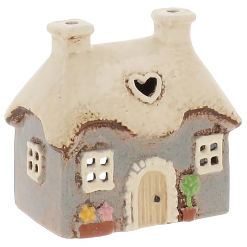 Shudehill Giftware Village Pottery Heart House Tealight Holder Ceramic Cottage Style Decoration (Mini Heart Cottage Grey)