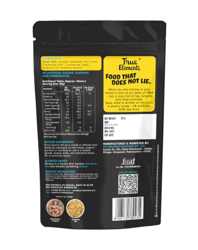 Image of RS By True Elements Sports Mix 125g - Pumpkin Seeds, Sunflower Seeds, Flax Seeds & Cranberries | Trail Mix | 25g Protein | Seeds Mix for Eating | Mixed Seeds & Berries