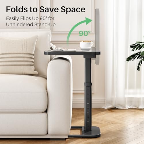 Image of Kitstorack TV Tray Table, Adjustable Height & Rounded Metal Corners, Snack Table for Couch, Sofa, Bed, Chair, Living Room, C Shaped End Side Table for Eating, Dinner or Laptop, Small Spaces, Dark Gray