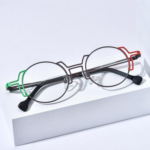 Image of FONEX Colorful Pure Titanium Glasses Frame Women Retro Round Eyeglasses