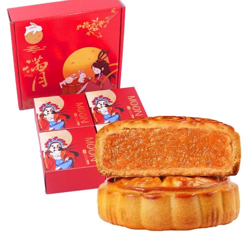 Phuumy 14.11Oz Orange Chinese Mooncakes Crispy And Soft With A Moderate Hardness Mid-Autumn Mooncake Very Suitable For Breakfast And Afternoon Tea Desserts Moon Cake（4pcs）