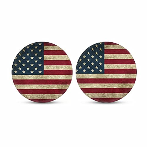 AFPANQZ American Flag Vintage Car Coasters for Drinks Absorbent Car Coasters for Women Men, Removable Cup Holder Coaster for Your Car Auto Accessories Set of 2, Red Blue Brown