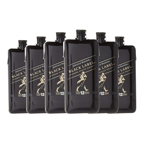 Whisky Blended Johnnie Walker Black Label petaca plástico Reserva Botellín 20 cl (Caja de 6 Botellín de 20 cl)