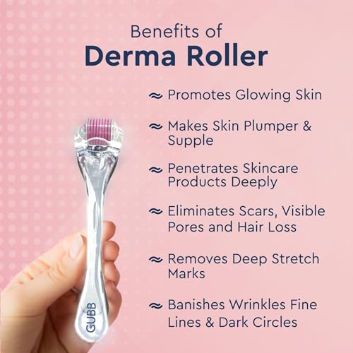 GUBB Derma Roller 0.5mm for Face - Microneedling Tool for Acne Scars,Wrinkles,Beard Growth Stimulator,Skin Rejuvenation,Stretch Marks,Glowing Skin and Hair Regrowth - Transparent Pink