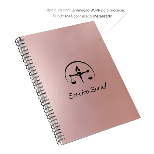 Caderno Universitário Espiral 1 Matéria Profissões Serviço Social (Rosê Gold)