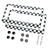 HOSNYE Race Flag License Plate Frame Checkerboard Vintage Board Metal 2 Pcs 2 Holes Black Licenses P