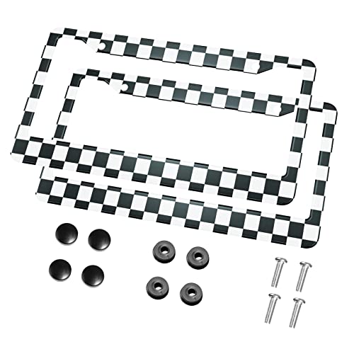 Hosnye Race Flag License Plate Frame Checkerboard Vintage Board Metal 2 Pcs 2 Holes Black Licenses Plates Frames Front Licenses Plate Covers Car Tag Frame For Women Men Us Vehicles #TOP21