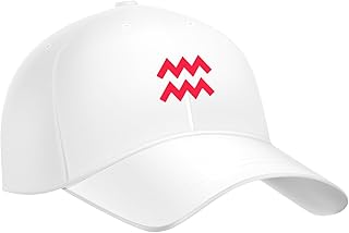 WHITE CAP printed with distinctive shapes, printed on your zodiac sign (AQUARIUS), in RED for unisex